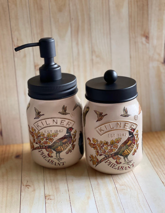 Partridge, game bird design Kilner Jar, Emma Bridgewater inspired soap dispenser